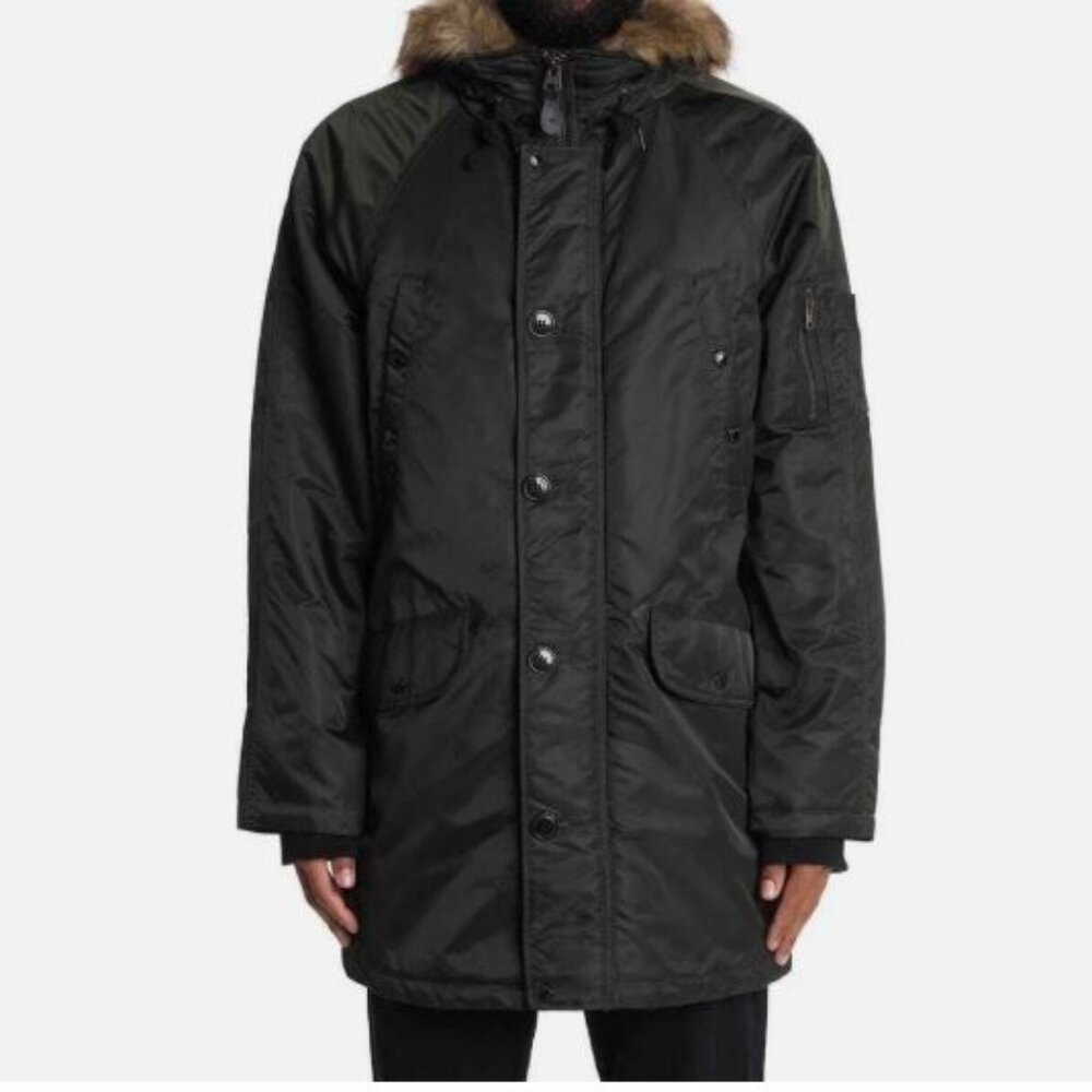 Levi's Flight Satin Jacket Faux Fur Trim Hood Men's Size M Dark Olive New